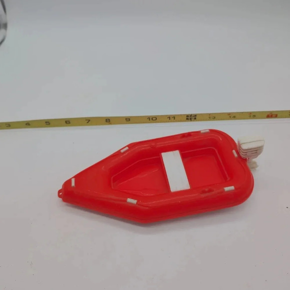 Vintage Tim Mee Toys Dolphin Raft Boat with Plastic Motor 3100 Orange White - Picture 2 of 4